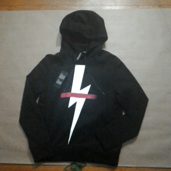 NEIL BARRETT Crossed Out Bolt Hoodie B R & W - Picture 3 of 10